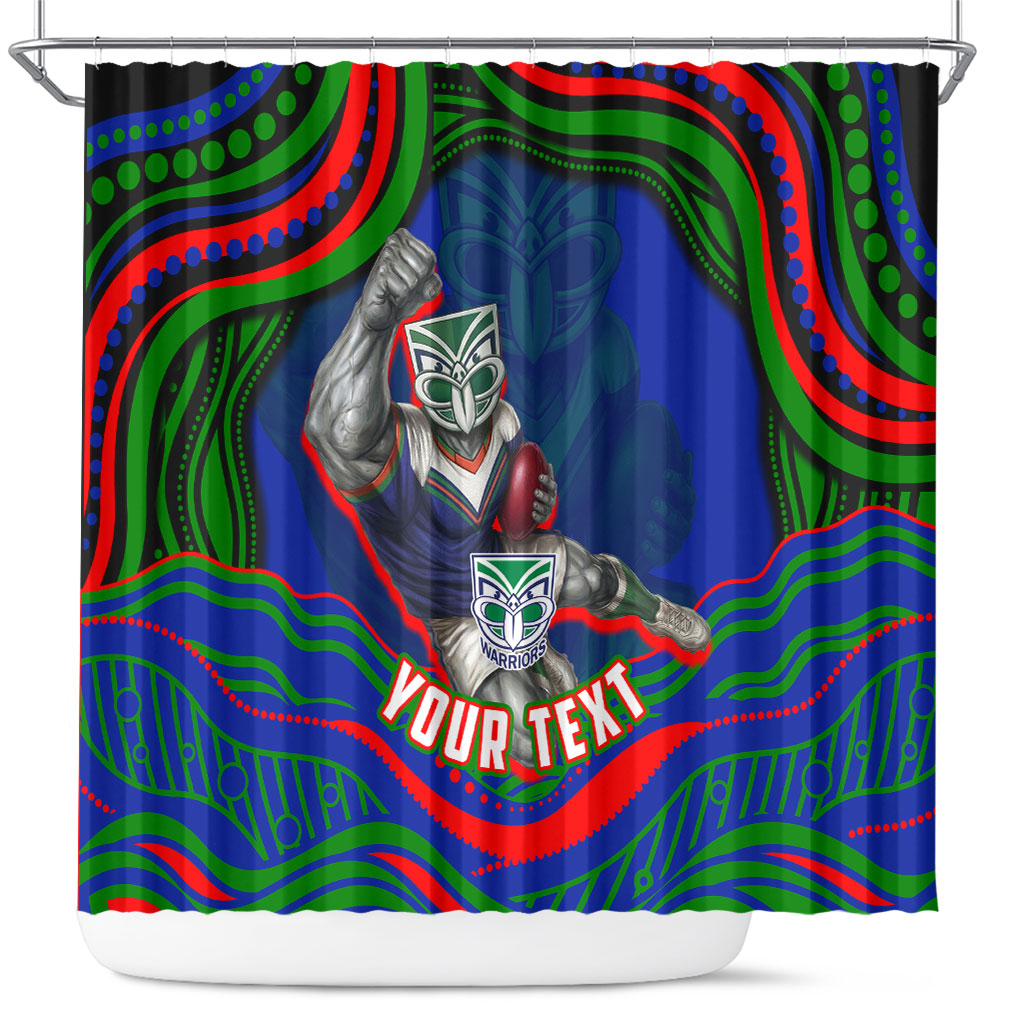 Personalized New Zealand Warriors Shower Curtain Aboriginal Dot Art - Dreamtime Rugby Mascot