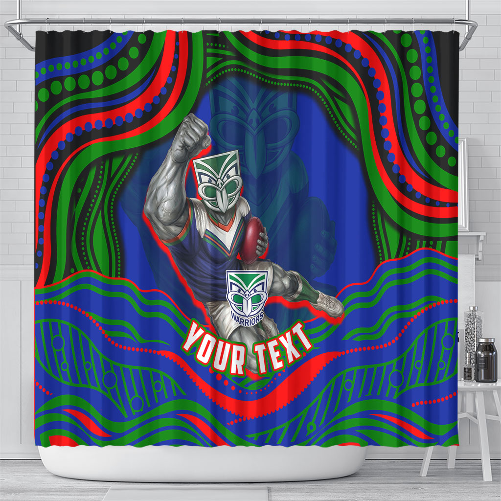 Personalized New Zealand Warriors Shower Curtain Aboriginal Dot Art - Dreamtime Rugby Mascot