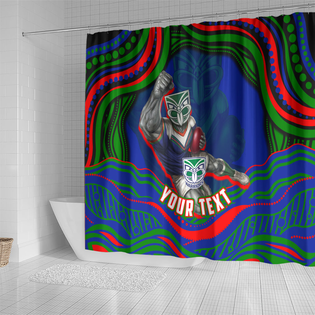 Personalized New Zealand Warriors Shower Curtain Aboriginal Dot Art - Dreamtime Rugby Mascot