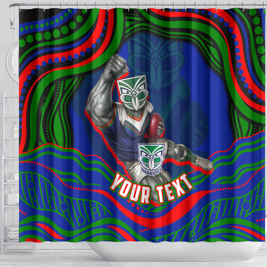 Personalized New Zealand Warriors Shower Curtain Aboriginal Dot Art - Dreamtime Rugby Mascot
