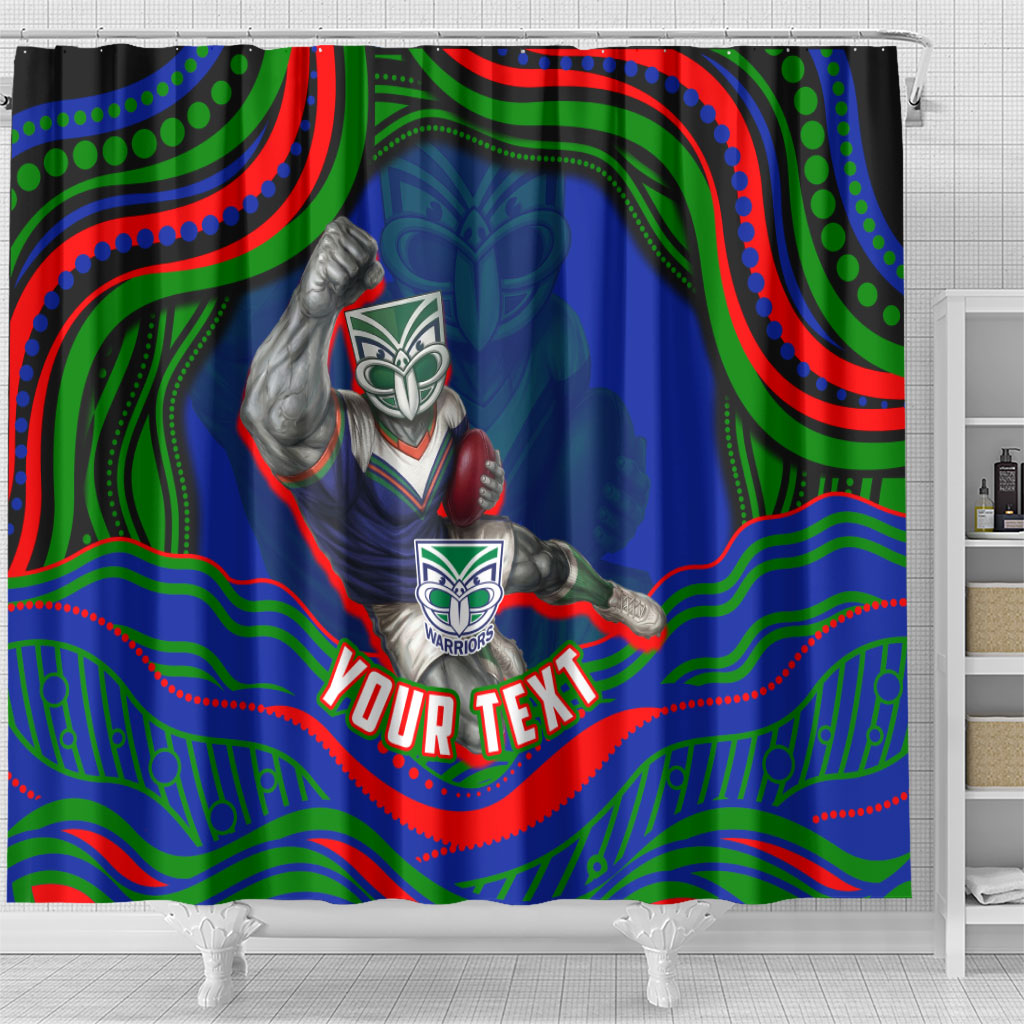 Personalized New Zealand Warriors Shower Curtain Aboriginal Dot Art - Dreamtime Rugby Mascot