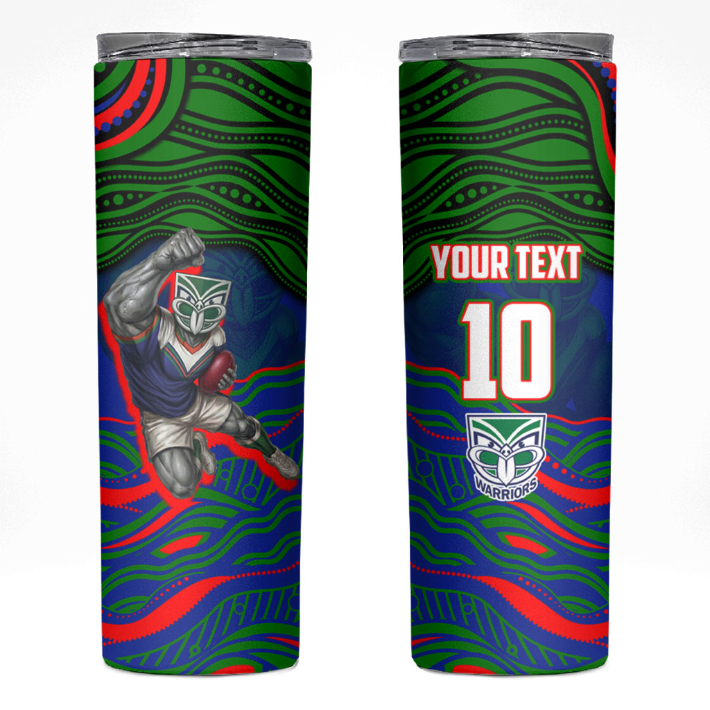 Personalized New Zealand Warriors Skinny Tumbler Aboriginal Dot Art - Dreamtime Rugby Mascot
