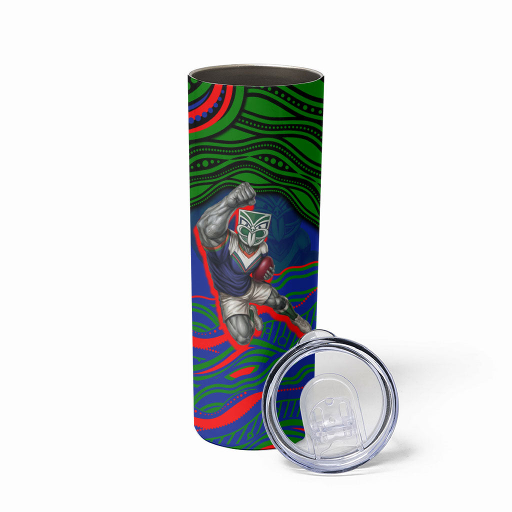 Personalized New Zealand Warriors Skinny Tumbler Aboriginal Dot Art - Dreamtime Rugby Mascot