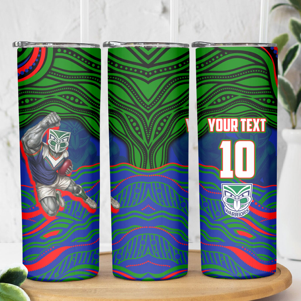 Personalized New Zealand Warriors Skinny Tumbler Aboriginal Dot Art - Dreamtime Rugby Mascot