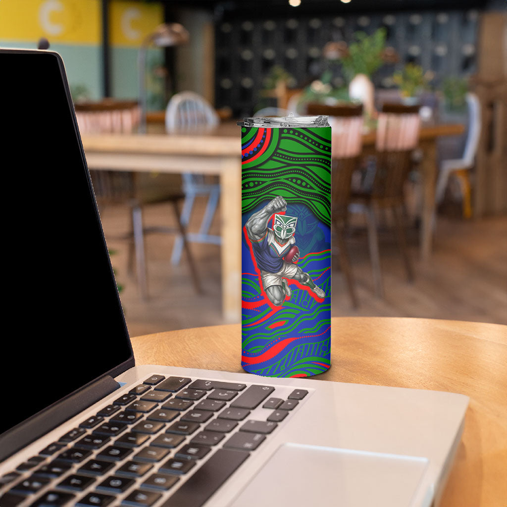Personalized New Zealand Warriors Skinny Tumbler Aboriginal Dot Art - Dreamtime Rugby Mascot