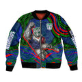 Personalized New Zealand Warriors Sleeve Zip Bomber Jacket Aboriginal Dot Art - Dreamtime Rugby Mascot