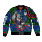 Personalized New Zealand Warriors Sleeve Zip Bomber Jacket Aboriginal Dot Art - Dreamtime Rugby Mascot