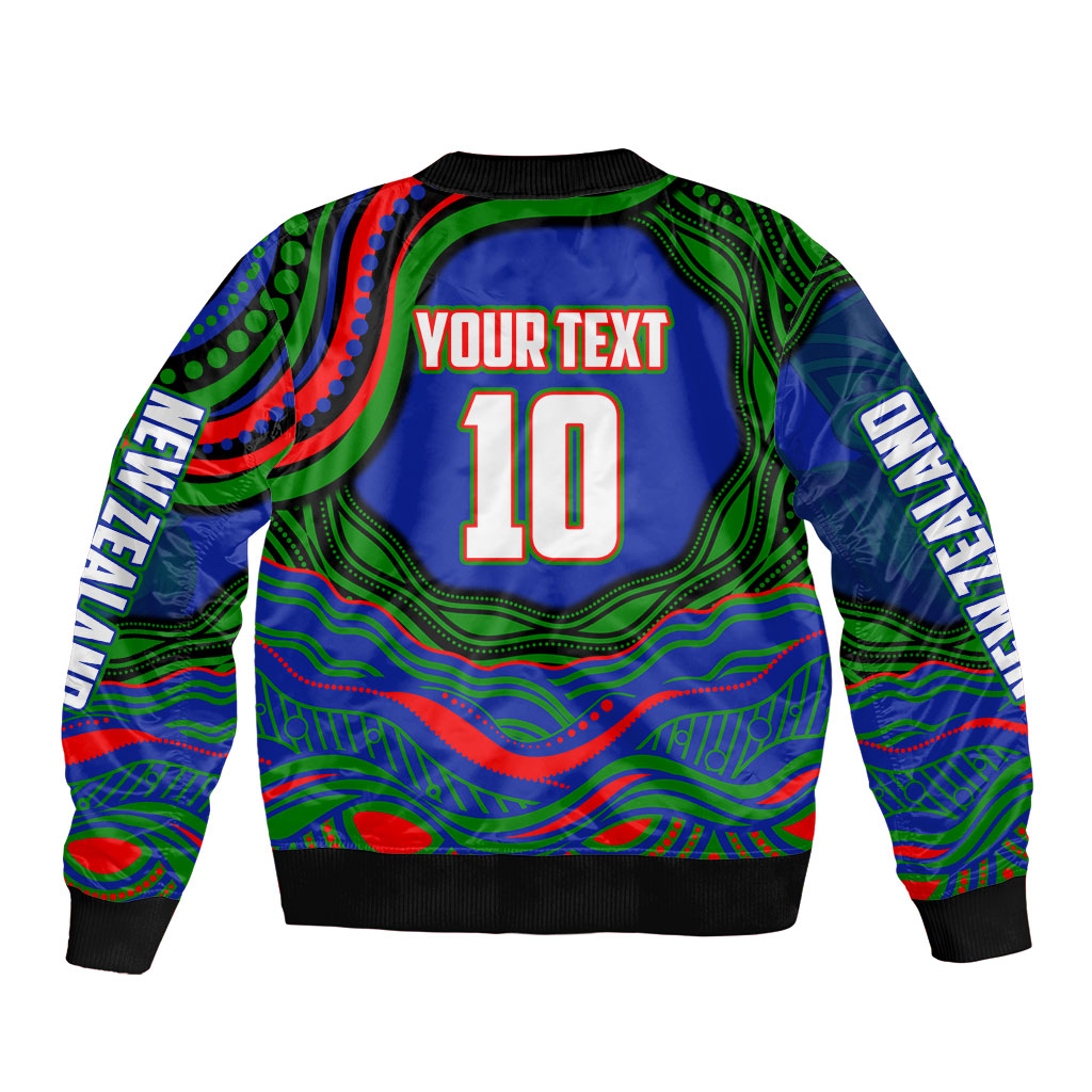 Personalized New Zealand Warriors Sleeve Zip Bomber Jacket Aboriginal Dot Art - Dreamtime Rugby Mascot