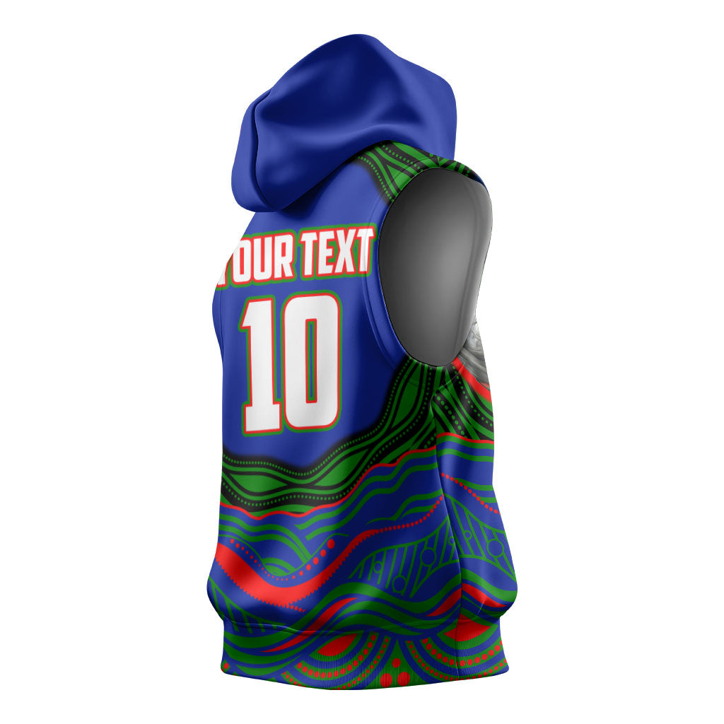 Personalized New Zealand Warriors Sleeveless Hoodie Aboriginal Dot Art - Dreamtime Rugby Mascot