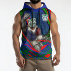 Personalized New Zealand Warriors Sleeveless Hoodie Aboriginal Dot Art - Dreamtime Rugby Mascot