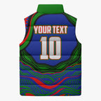 Personalized New Zealand Warriors Sleeveless Puffer Jacket Aboriginal Dot Art - Dreamtime Rugby Mascot