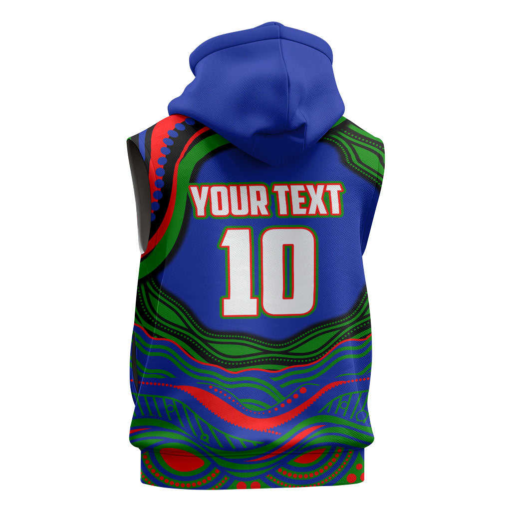 Personalized New Zealand Warriors Sleeveless Zip Hoodie Aboriginal Dot Art - Dreamtime Rugby Mascot