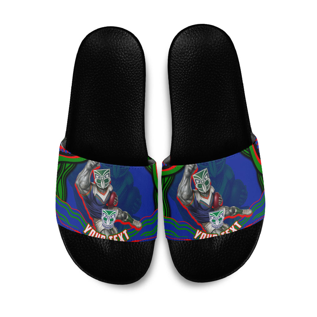 Personalized New Zealand Warriors Slide Sandals Aboriginal Dot Art - Dreamtime Rugby Mascot