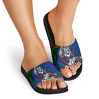 Personalized New Zealand Warriors Slide Sandals Aboriginal Dot Art - Dreamtime Rugby Mascot