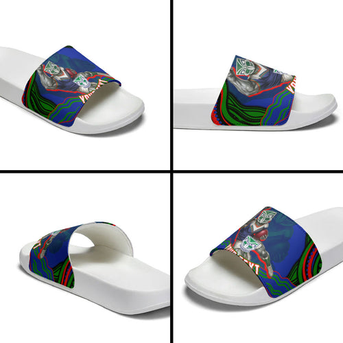 Personalized New Zealand Warriors Slide Sandals Aboriginal Dot Art - Dreamtime Rugby Mascot