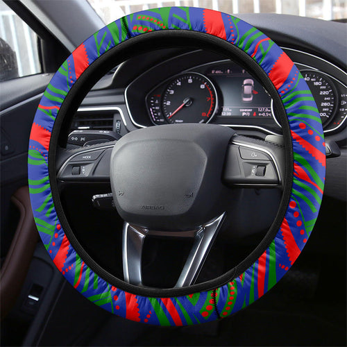 New Zealand Warriors Steering Wheel Cover Aboriginal Dot Art - Dreamtime Rugby Mascot