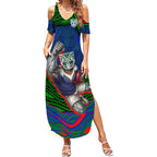 Personalized New Zealand Warriors Summer Maxi Dress Aboriginal Dot Art - Dreamtime Rugby Mascot