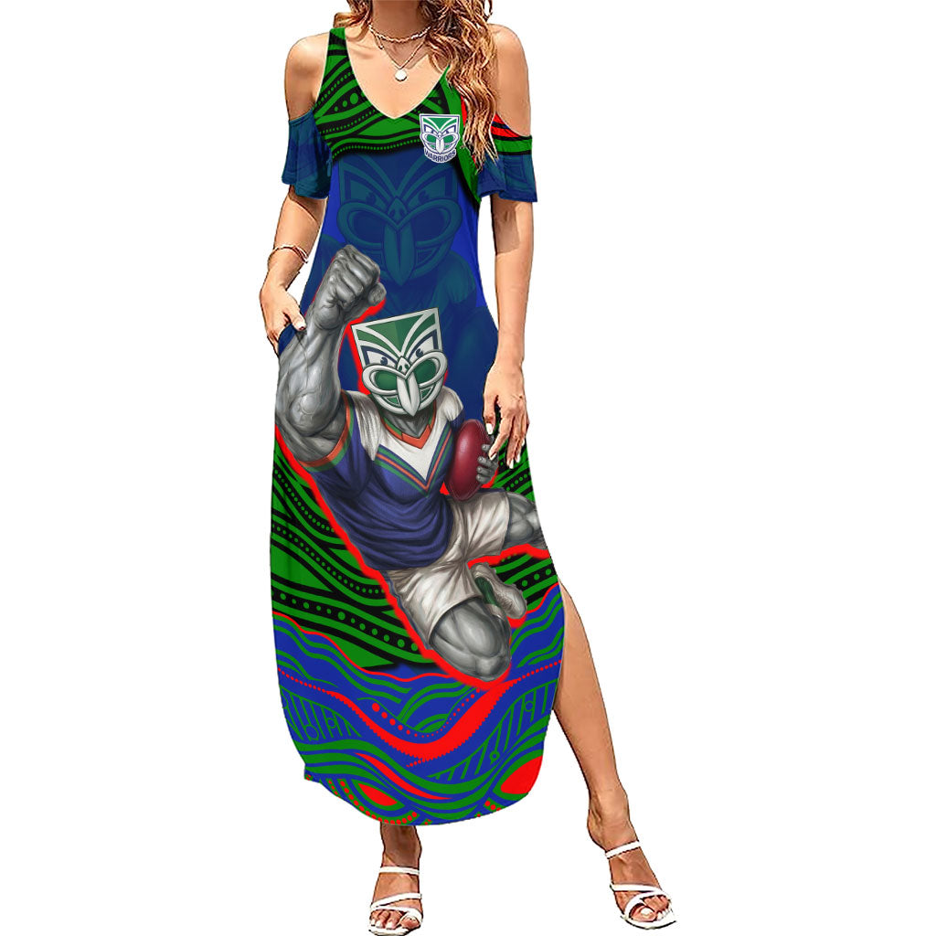Personalized New Zealand Warriors Summer Maxi Dress Aboriginal Dot Art - Dreamtime Rugby Mascot