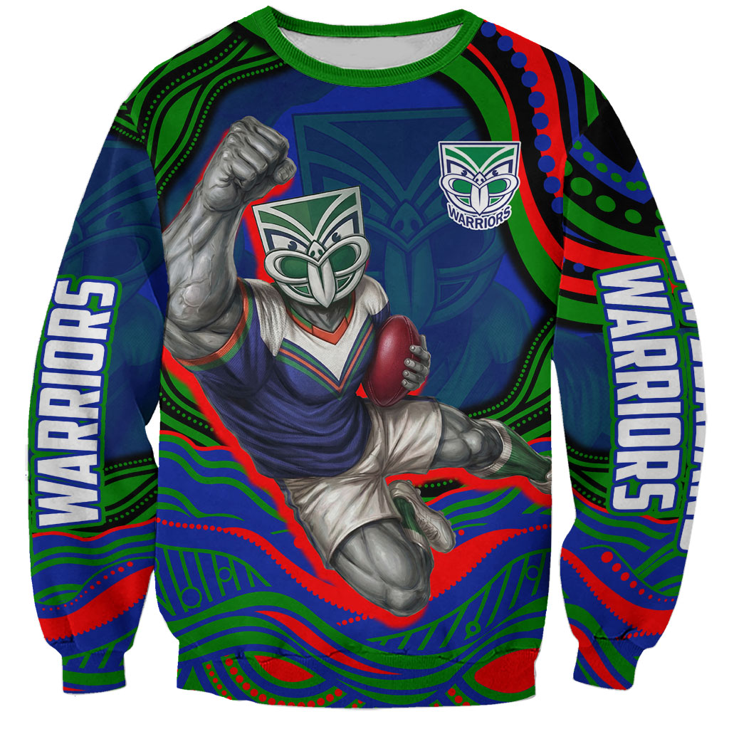 Personalized New Zealand Warriors Sweatshirt Aboriginal Dot Art - Dreamtime Rugby Mascot