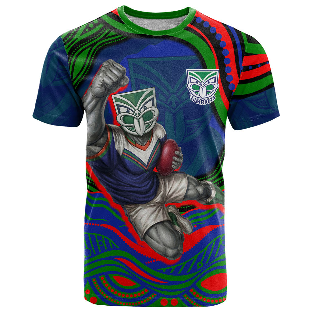 Personalized New Zealand Warriors T Shirt Aboriginal Dot Art - Dreamtime Rugby Mascot