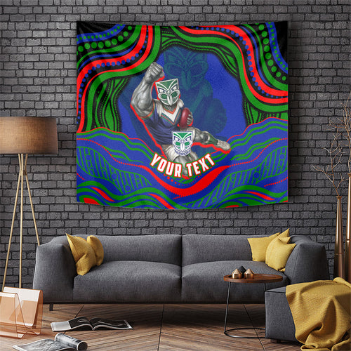 Personalized New Zealand Warriors Tapestry Aboriginal Dot Art - Dreamtime Rugby Mascot