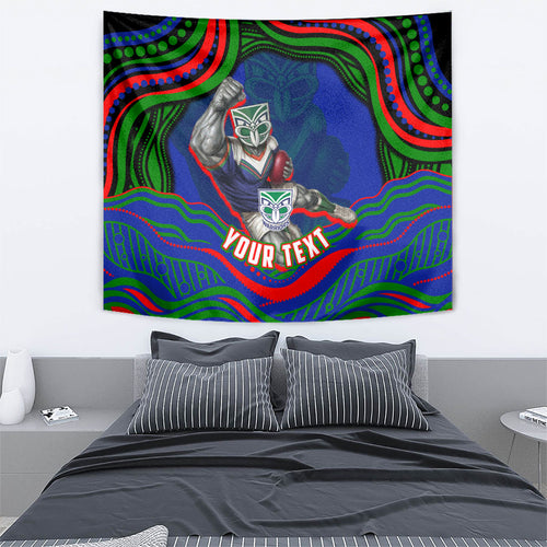 Personalized New Zealand Warriors Tapestry Aboriginal Dot Art - Dreamtime Rugby Mascot