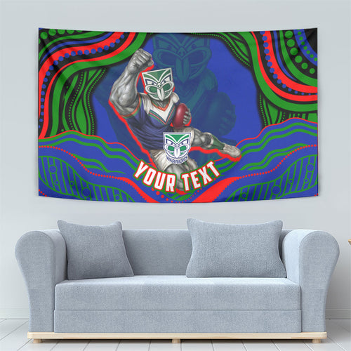 Personalized New Zealand Warriors Tapestry Aboriginal Dot Art - Dreamtime Rugby Mascot