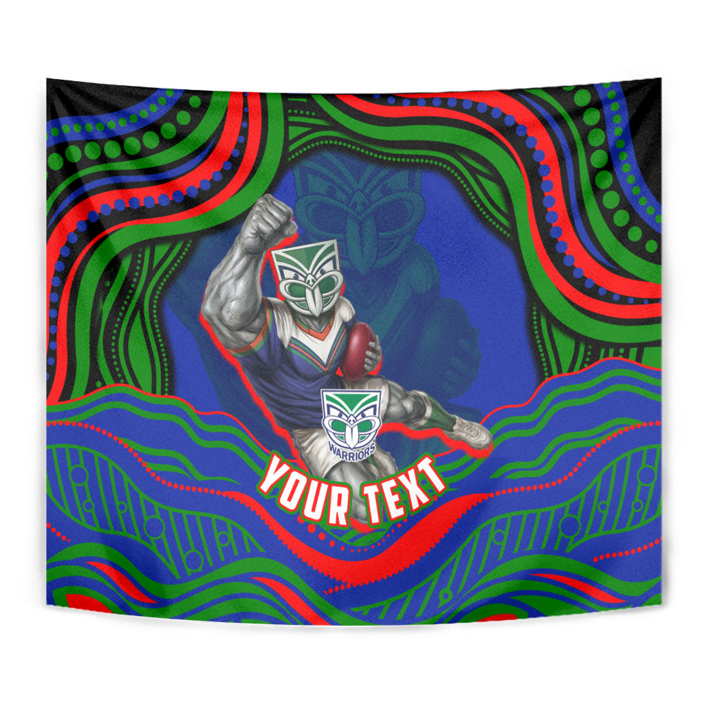Personalized New Zealand Warriors Tapestry Aboriginal Dot Art - Dreamtime Rugby Mascot