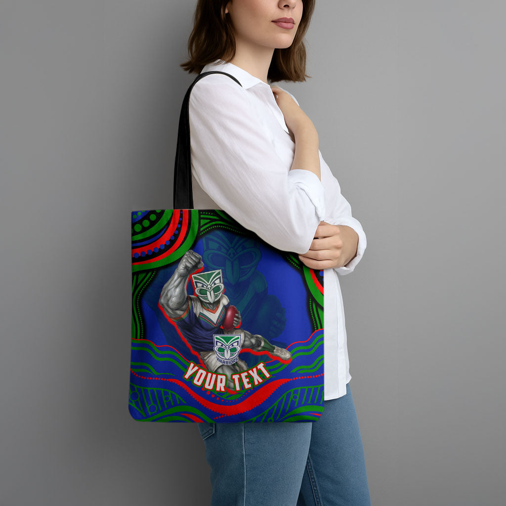Personalized New Zealand Warriors Tote Bag Aboriginal Dot Art - Dreamtime Rugby Mascot