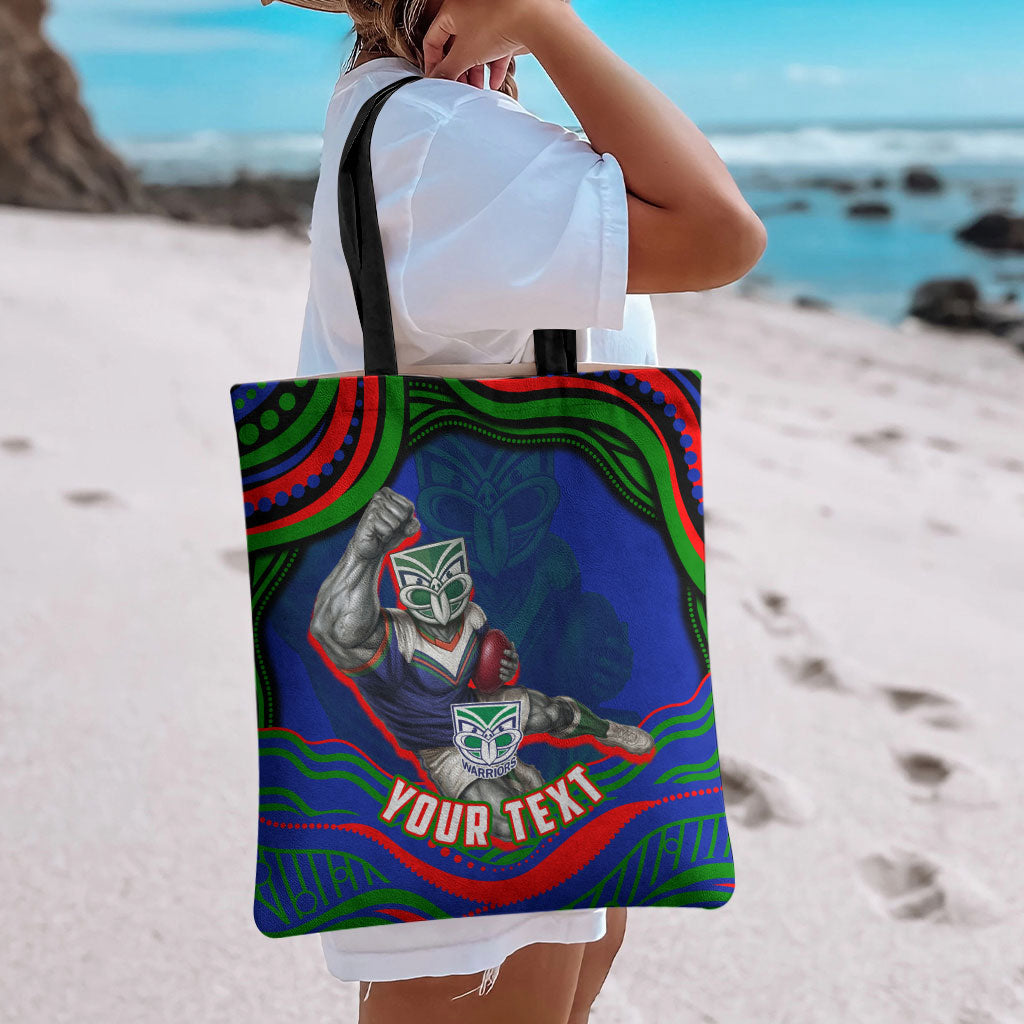 Personalized New Zealand Warriors Tote Bag Aboriginal Dot Art - Dreamtime Rugby Mascot