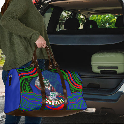 Personalized New Zealand Warriors Travel Bag Aboriginal Dot Art - Dreamtime Rugby Mascot