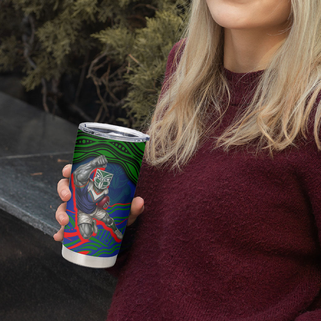 Personalized New Zealand Warriors Tumbler Cup Aboriginal Dot Art - Dreamtime Rugby Mascot