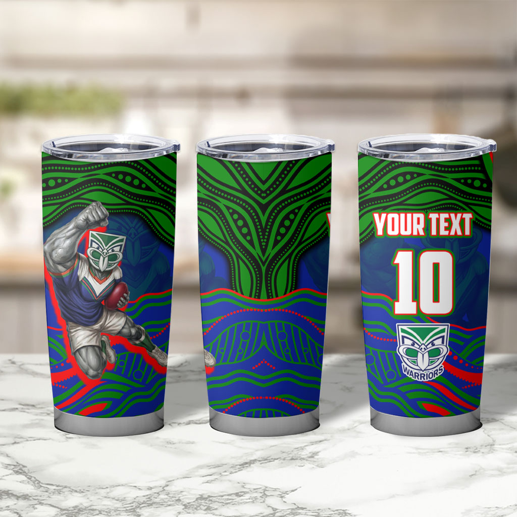 Personalized New Zealand Warriors Tumbler Cup Aboriginal Dot Art - Dreamtime Rugby Mascot