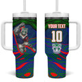 Personalized New Zealand Warriors Tumbler With Handle Aboriginal Dot Art - Dreamtime Rugby Mascot