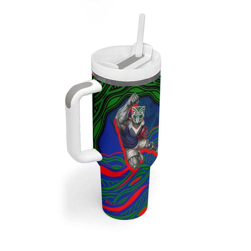Personalized New Zealand Warriors Tumbler With Handle Aboriginal Dot Art - Dreamtime Rugby Mascot