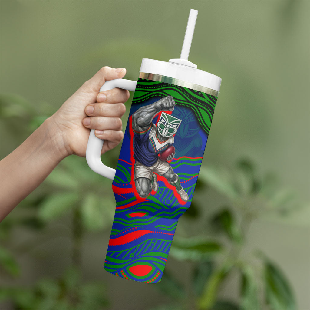 Personalized New Zealand Warriors Tumbler With Handle Aboriginal Dot Art - Dreamtime Rugby Mascot