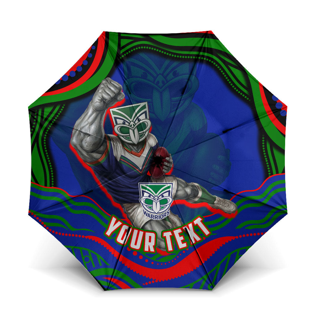 Personalized New Zealand Warriors Umbrella Aboriginal Dot Art - Dreamtime Rugby Mascot