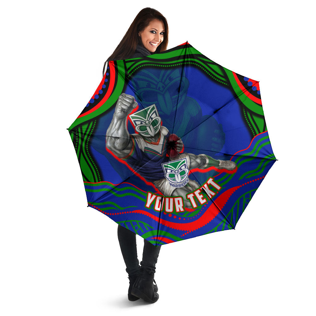 Personalized New Zealand Warriors Umbrella Aboriginal Dot Art - Dreamtime Rugby Mascot