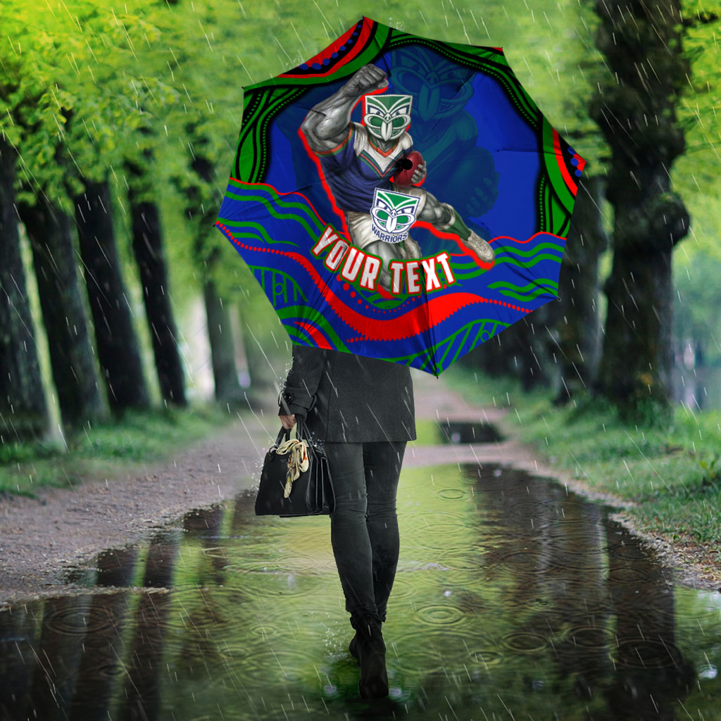 Personalized New Zealand Warriors Umbrella Aboriginal Dot Art - Dreamtime Rugby Mascot