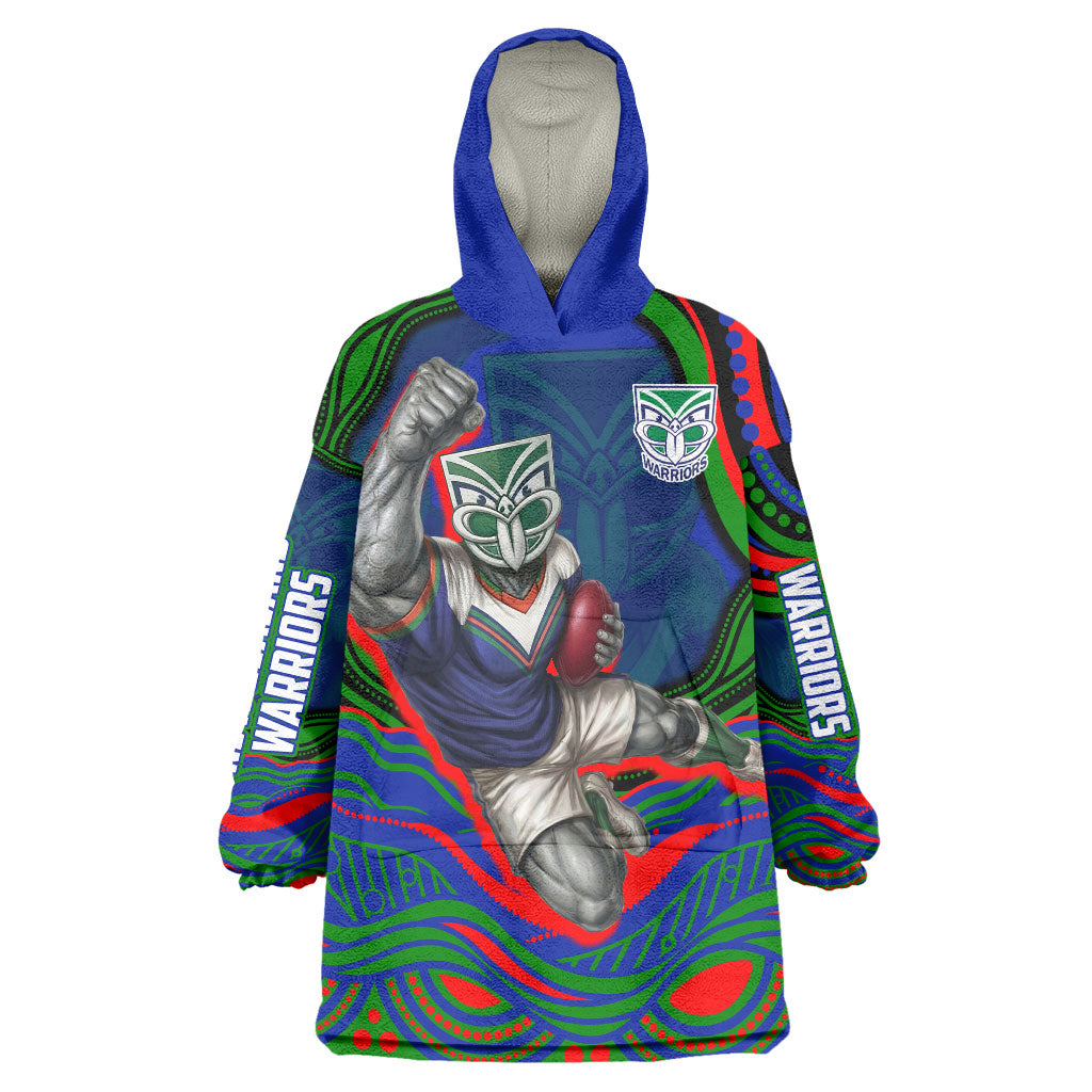 Personalized New Zealand Warriors Wearable Blanket Hoodie Aboriginal Dot Art - Dreamtime Rugby Mascot