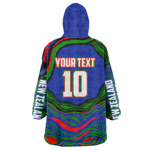 Personalized New Zealand Warriors Wearable Blanket Hoodie Aboriginal Dot Art - Dreamtime Rugby Mascot