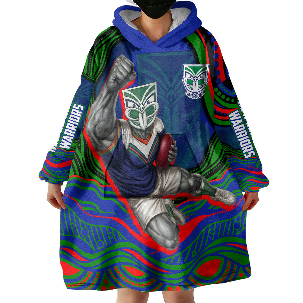 Personalized New Zealand Warriors Wearable Blanket Hoodie Aboriginal Dot Art - Dreamtime Rugby Mascot