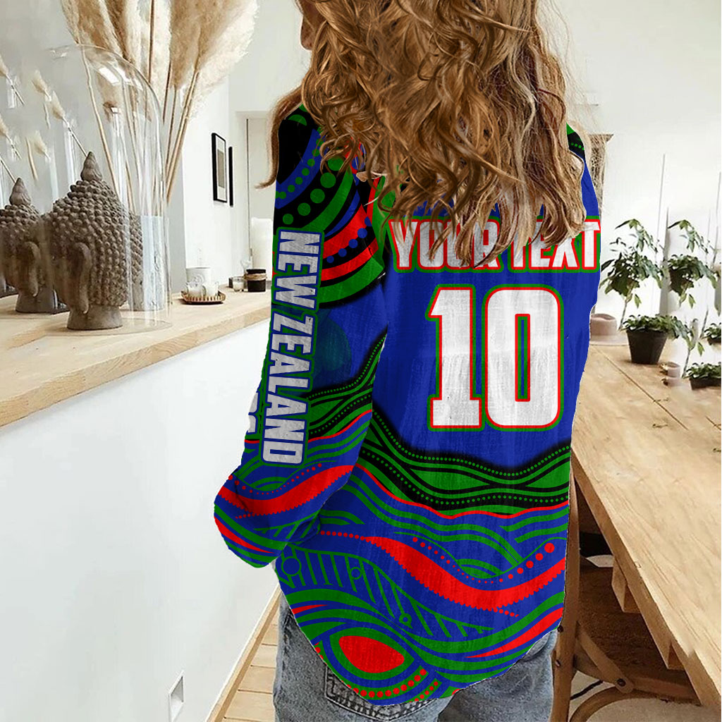 Personalized New Zealand Warriors Women Casual Shirt Aboriginal Dot Art - Dreamtime Rugby Mascot