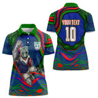 Personalized New Zealand Warriors Women Polo Shirt Aboriginal Dot Art - Dreamtime Rugby Mascot