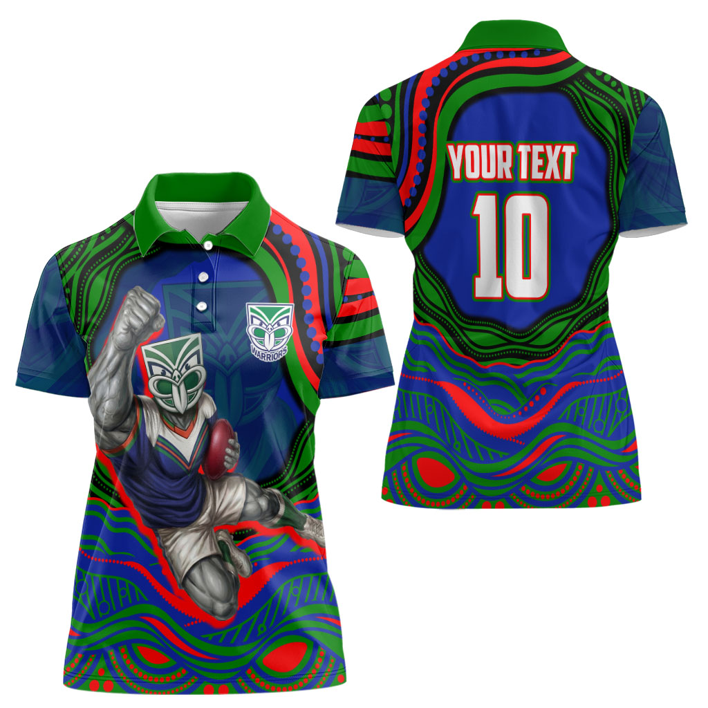 Personalized New Zealand Warriors Women Polo Shirt Aboriginal Dot Art - Dreamtime Rugby Mascot