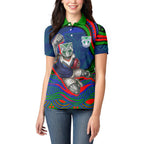 Personalized New Zealand Warriors Women Polo Shirt Aboriginal Dot Art - Dreamtime Rugby Mascot