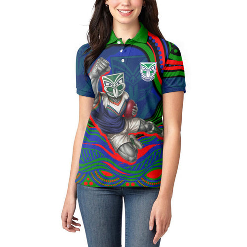Personalized New Zealand Warriors Women Polo Shirt Aboriginal Dot Art - Dreamtime Rugby Mascot