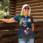 Personalized New Zealand Warriors Women Polo Shirt Aboriginal Dot Art - Dreamtime Rugby Mascot