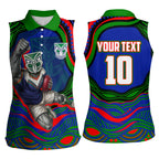Personalized New Zealand Warriors Women Sleeveless Polo Shirt Aboriginal Dot Art - Dreamtime Rugby Mascot