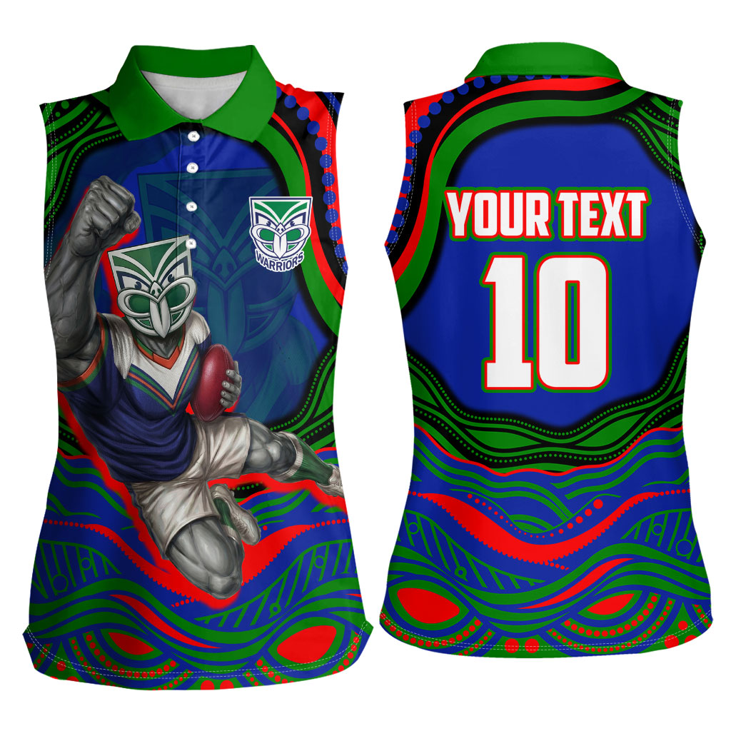 Personalized New Zealand Warriors Women Sleeveless Polo Shirt Aboriginal Dot Art - Dreamtime Rugby Mascot